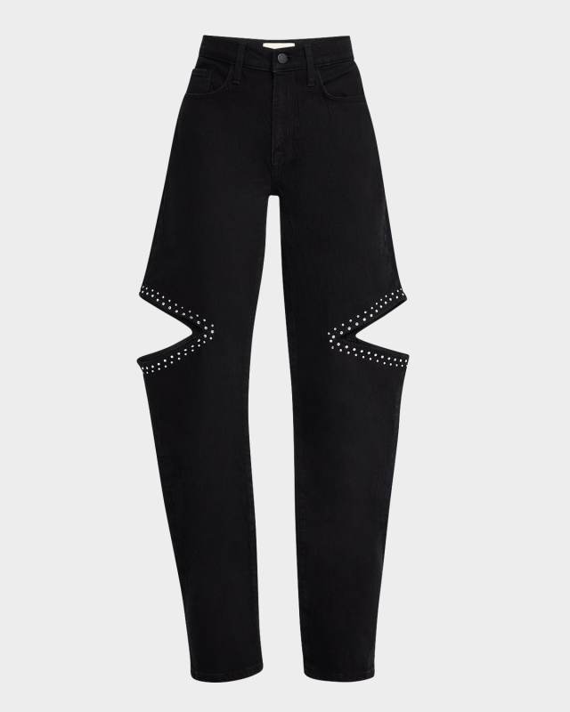 Stoned Aubrey Mid-Rise Cut-Out Straight Jeans